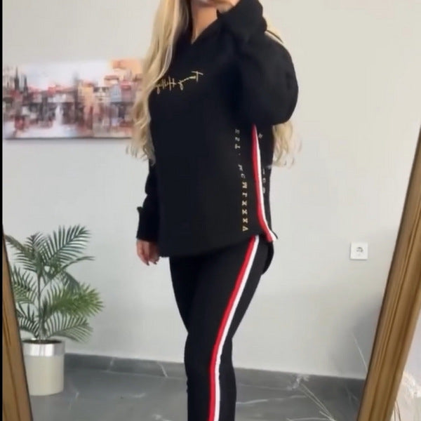 Women's Simple Printed Casual 2pc Leggings + Sweater Set