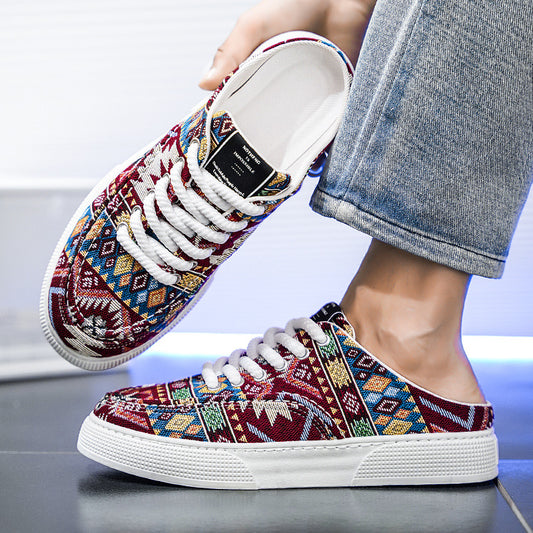 Women's Lazy Semi Slippers Trendy Versatile Casual Canvas Sneakers Slides