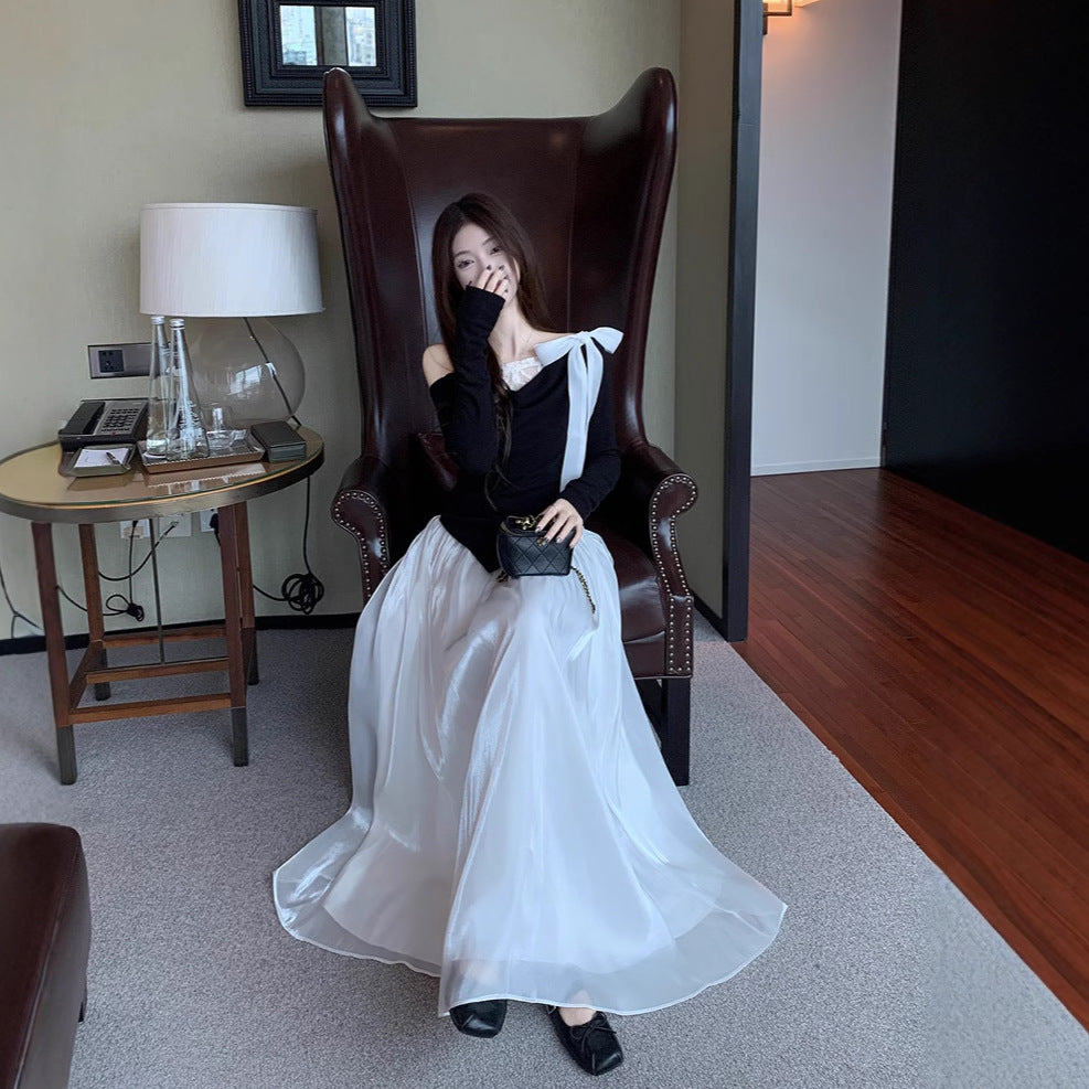 Women's Dress Elegant Autumn And Winter Temperament Lace Stitching Dress