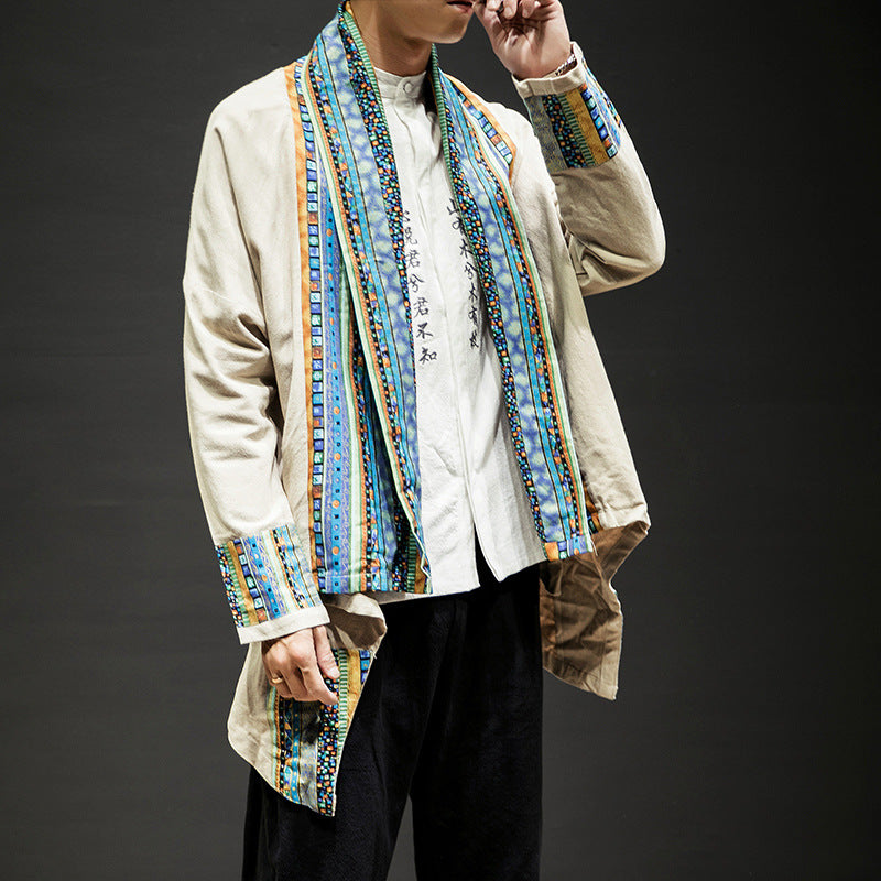 Men's Kimono Cardigan Cotton Linen Trench Coat Color Men's Clothing