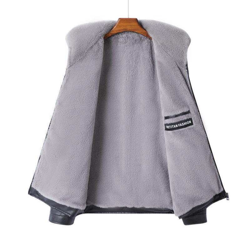 White Fleece-lined Thick Loose Casual Leather Coat For Men