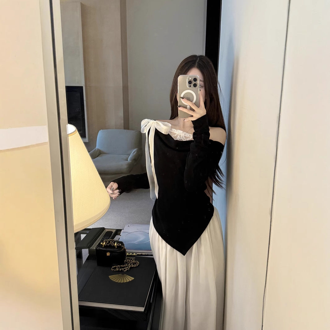 Women's Dress Elegant Autumn And Winter Temperament Lace Stitching Dress