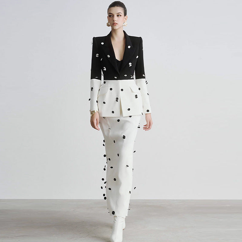 Women's Fashionable Sequins Jacket + Skirt Set