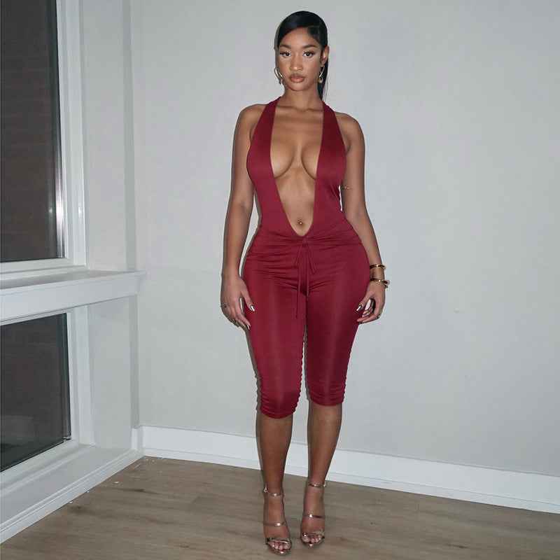 Elegant Sexy Sleeveless Deep V Plunge Halter Jumpsuit