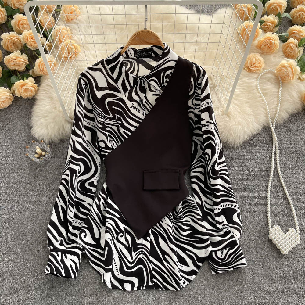 Long Sleeve Top Loose Striped Blouse
