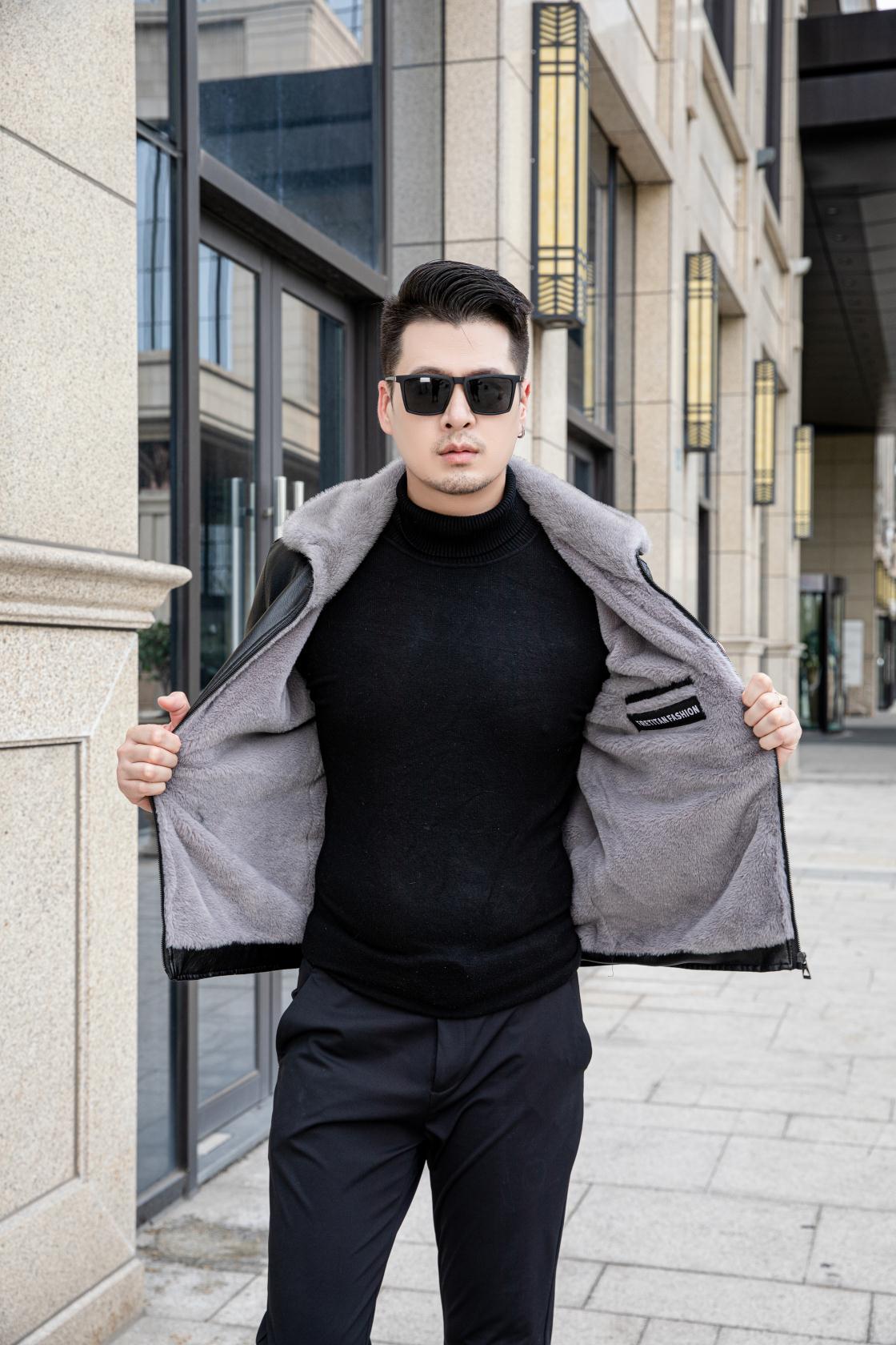 White Fleece-lined Thick Loose Casual Leather Coat For Men