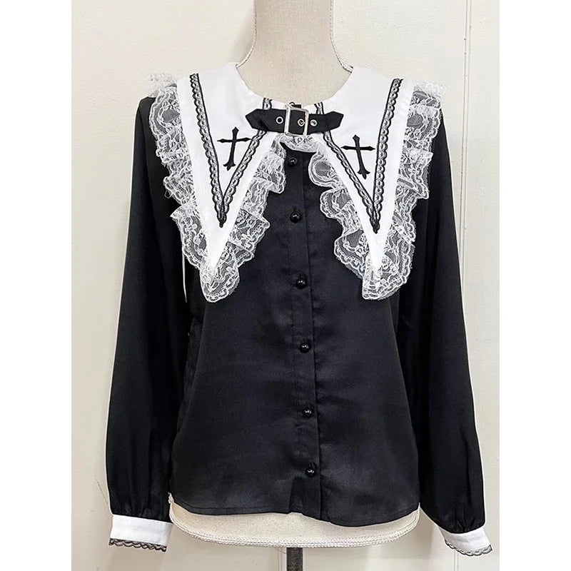 Y2K Japanese Style Blouse Elegant Long Sleeve