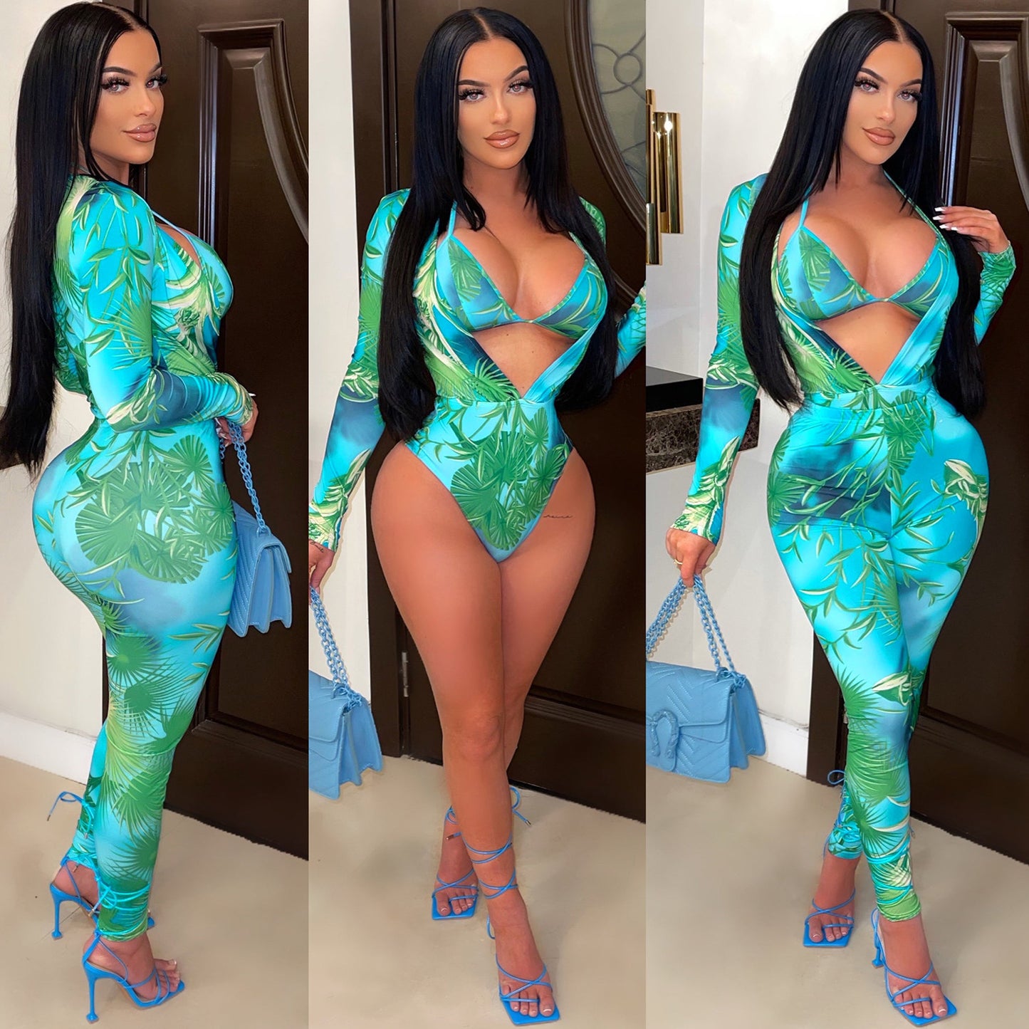 Women's Printed Jumpsuit Long Sleeve