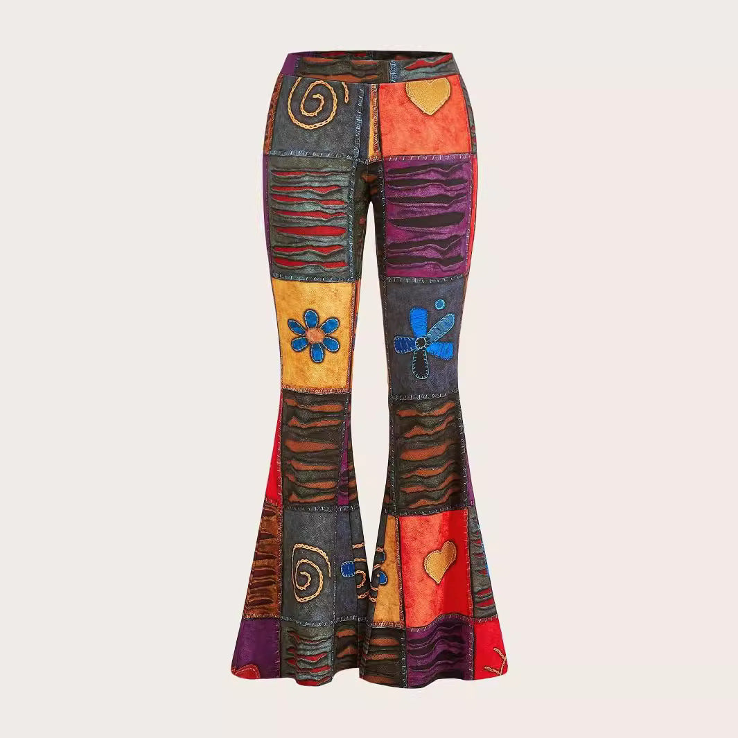 Pattern Abstract Art Style Personality Trend Tight Bootcut Jeans