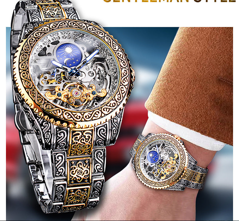 Skeleton Carved Tourbillon Mechanical Watches Luxury Men's Wrist-watch