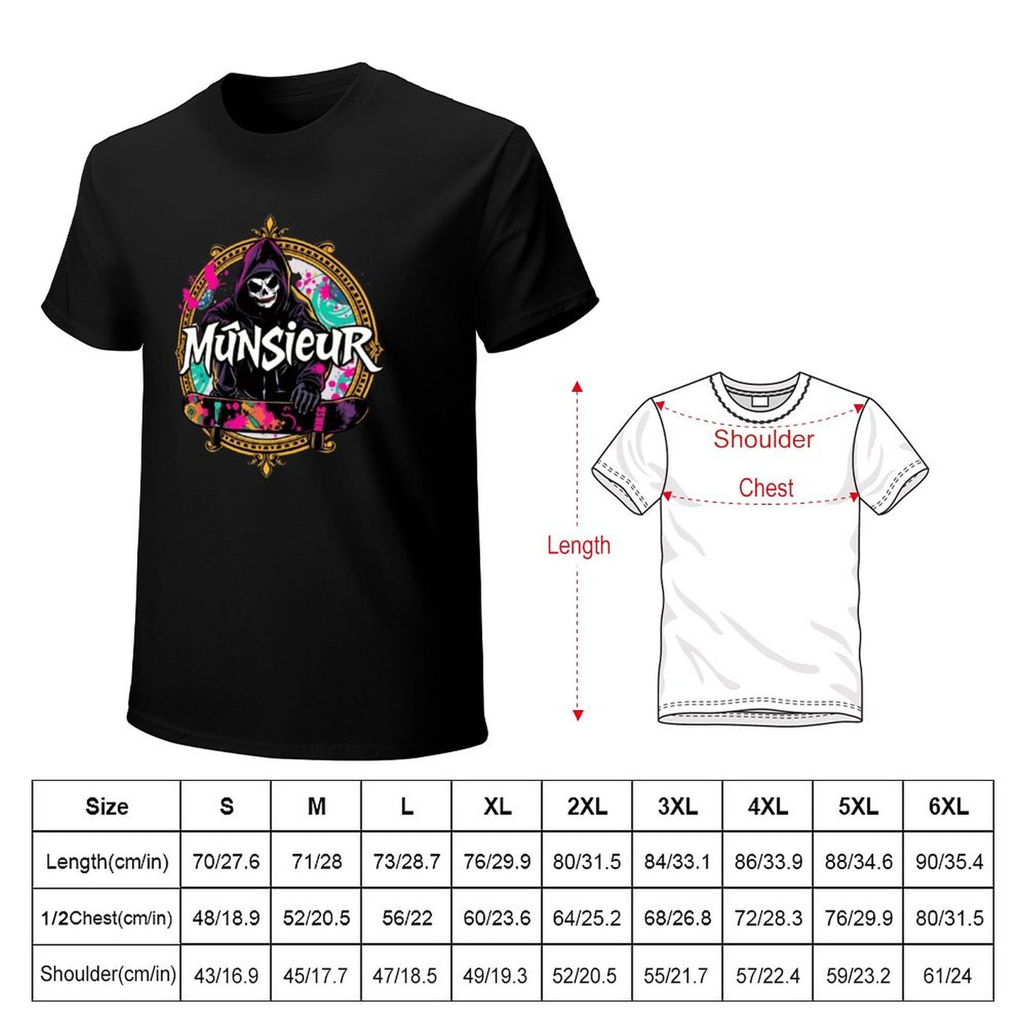 Munsieur New Skool Tee for Men – Skull Skateboard Graphic Tee