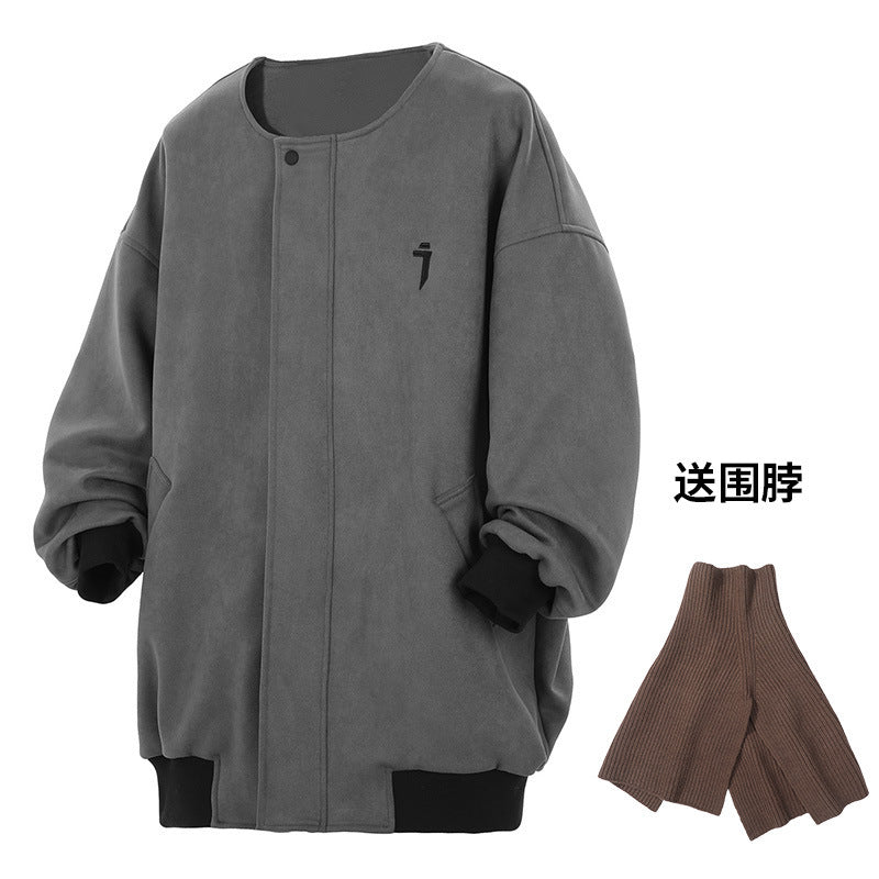 Suede Round Cardigan Coat Men's Casual