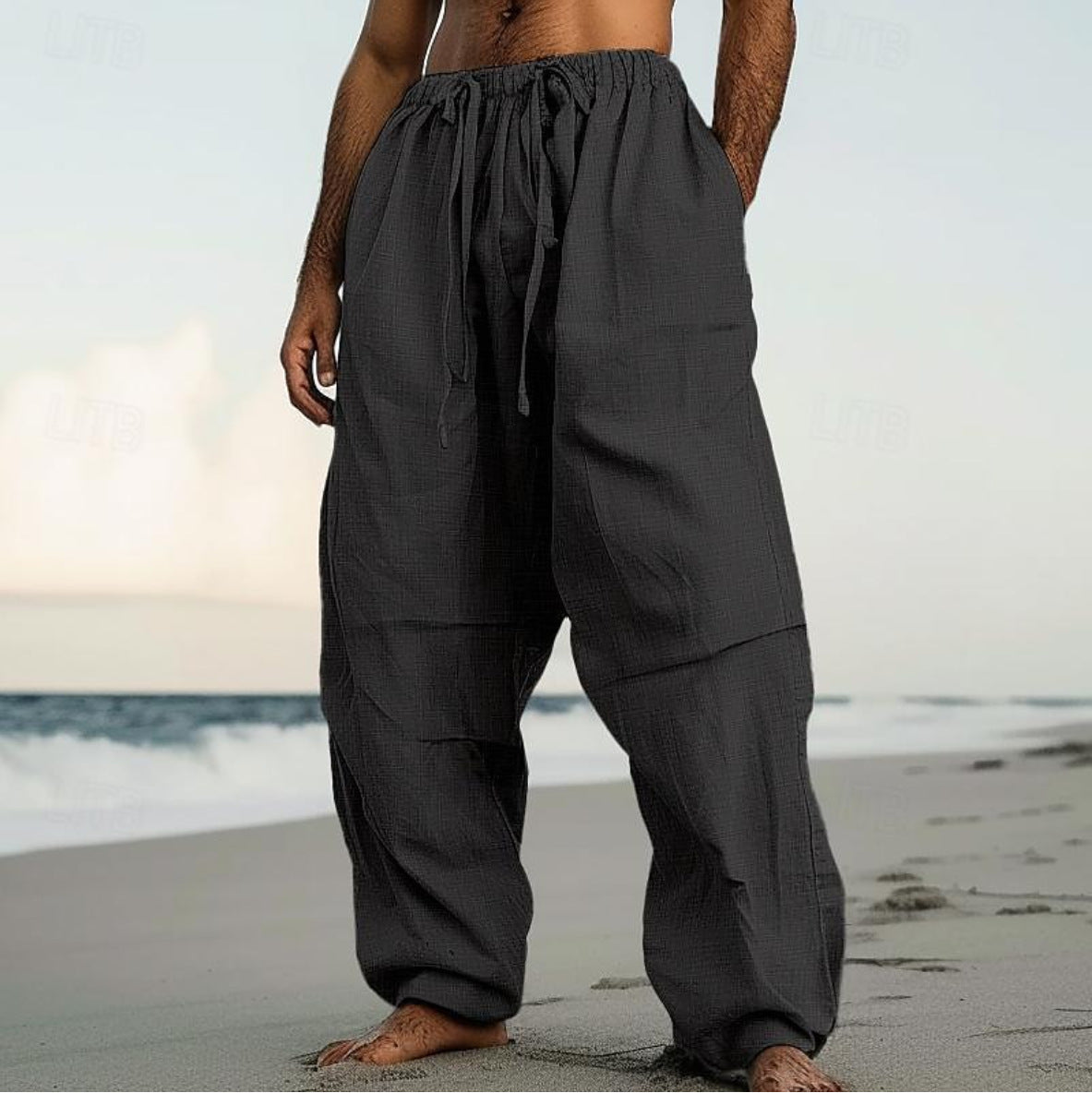 Beach Straight-leg Joggers Plain Color Comfortable Daily Street