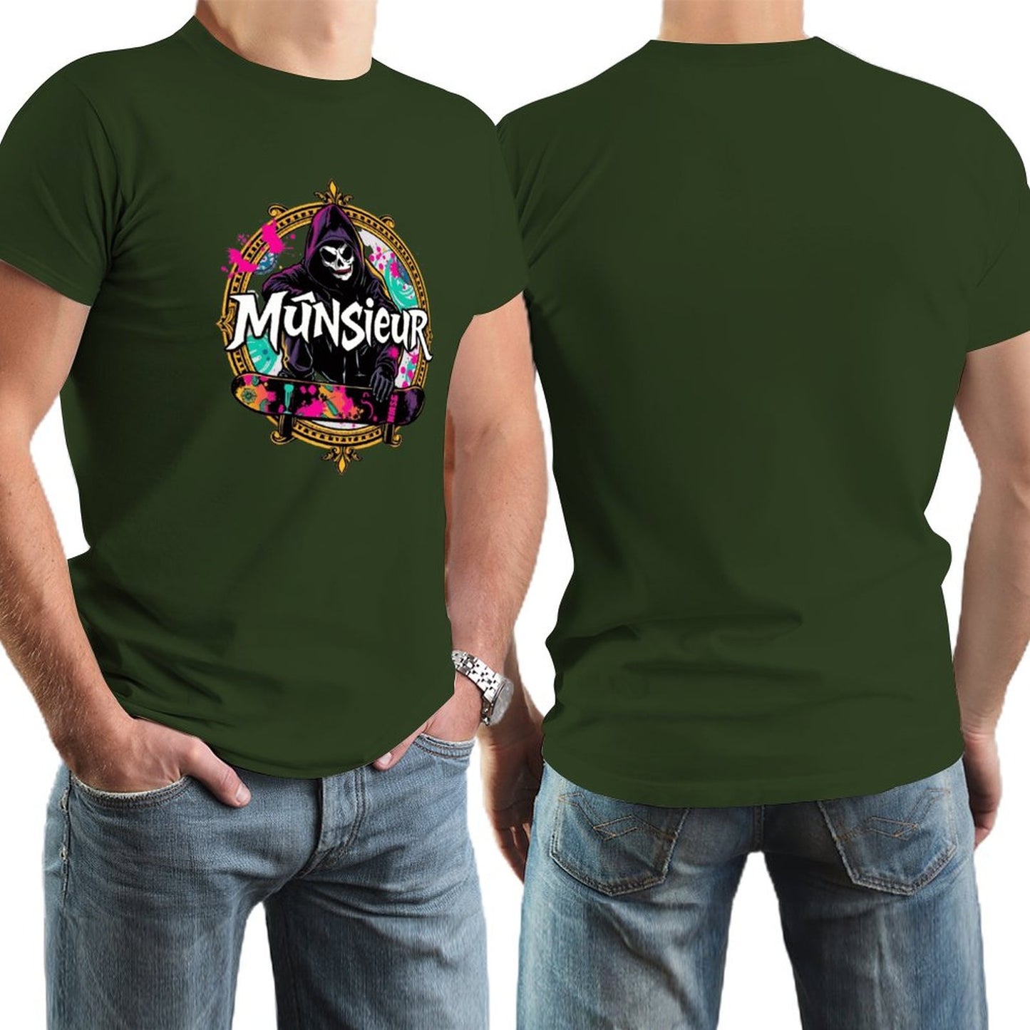 Munsieur New Skool Tee for Men – Skull Skateboard Graphic Tee