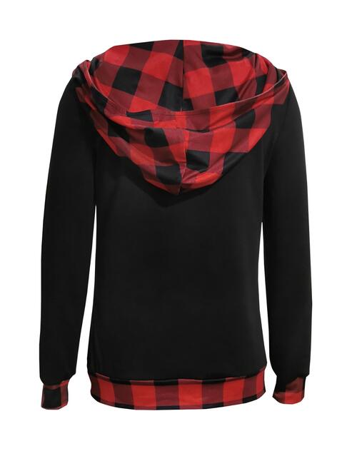 Plaid Long Sleeve Hooded Blouse - Munsieur