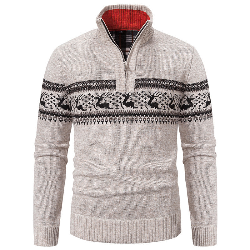 Plus Size Half-open Zipper Men's Autumn And Winter Loose Color Matching Knitwear hoodie