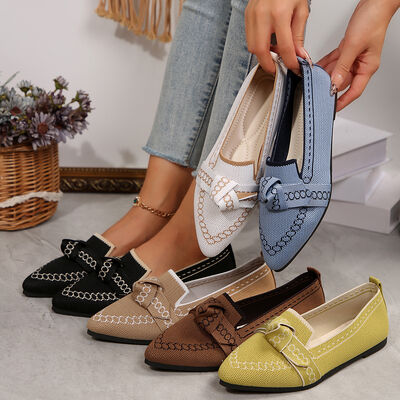 knitted Slip-On Flats with Bow - Munsieur