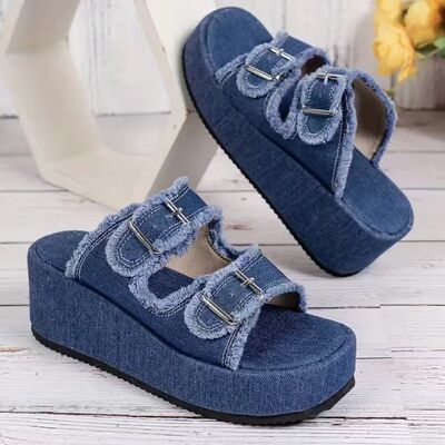 Raw Hem Wedge Buckle Sandals - Munsieur