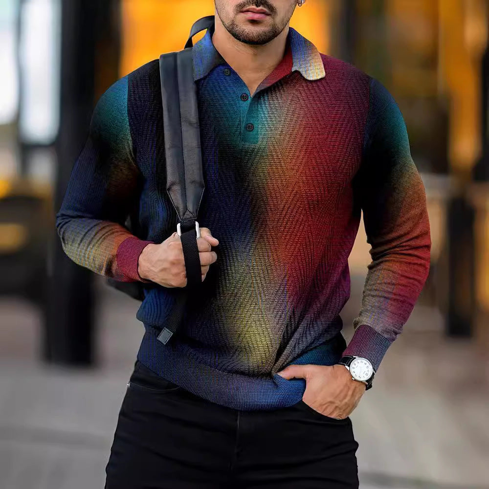 Men's Digital Printing Lapel Button Casual Hoodie