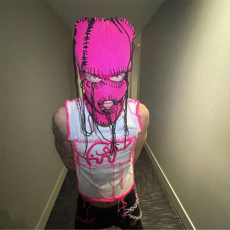 Handmade Knitted Colorful Line Hat Mask
