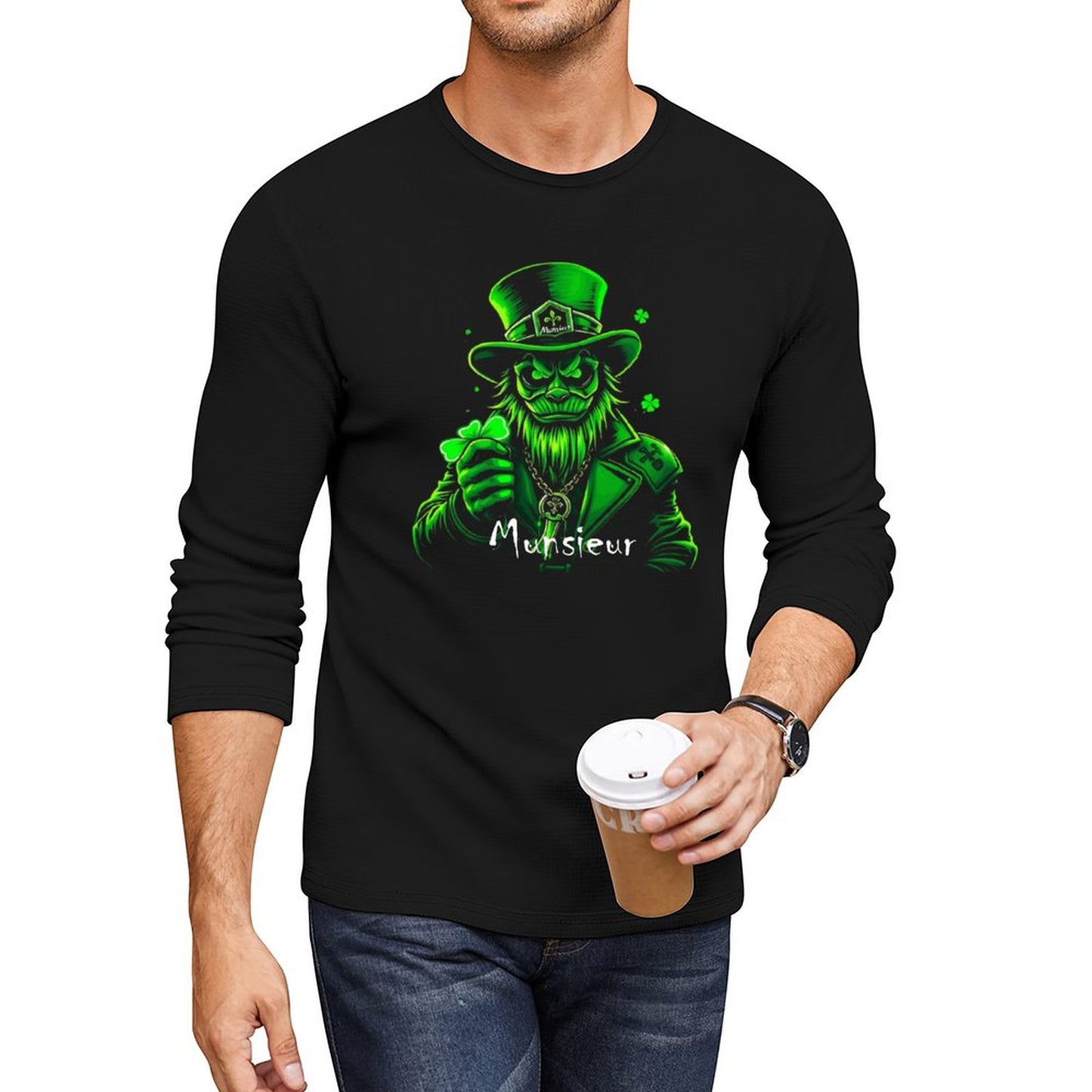 St. Patrick's Day Leprechaun Mafia Men's Crewneck Long Sleeve Tee