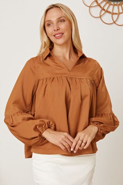 Balloon Sleeve Collared Neck Blouse - Munsieur