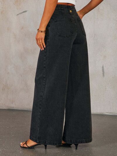 Button Decor High Rise Wide Leg Jeans for Effortless Style - Munsieur
