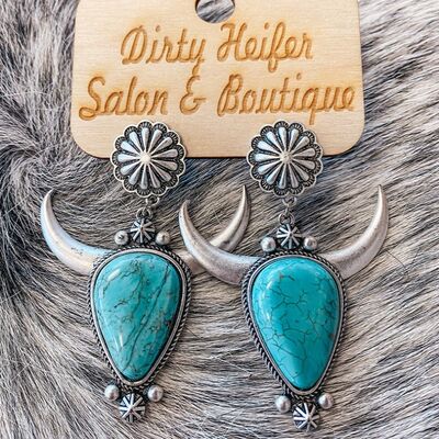 Turquoise Alloy Cow Head Earrings - Munsieur