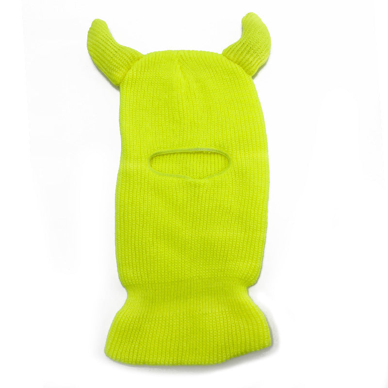 Halloween Wool Hat Mask Horn Single Hole