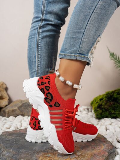 Cutout Leopard Lace Up Mesh Athletic - Munsieur