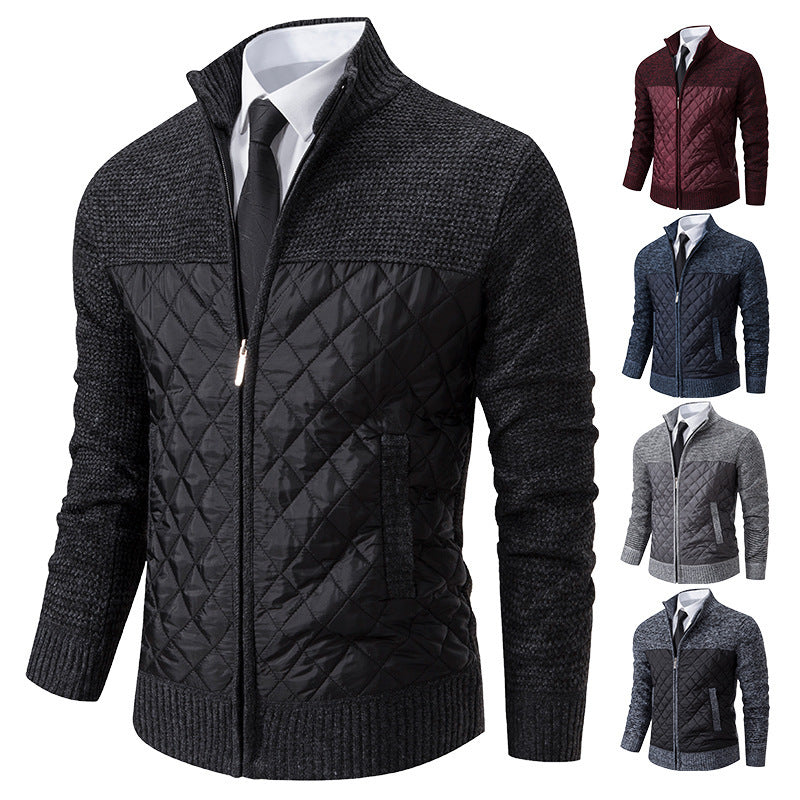 Men's Coat Color Matching Zipped Stand Collar