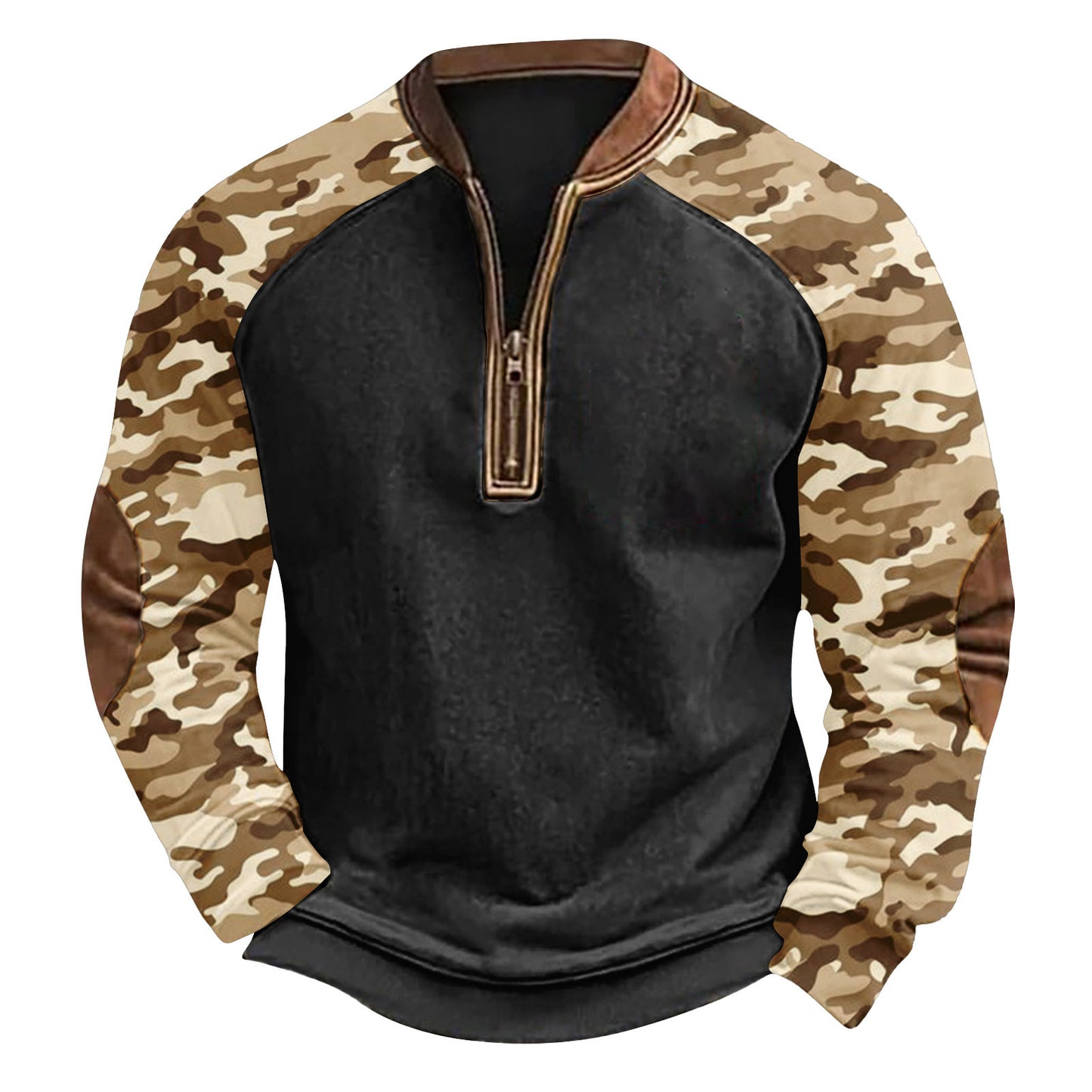 Printed Half Zipper Camouflage Men's Hoodie