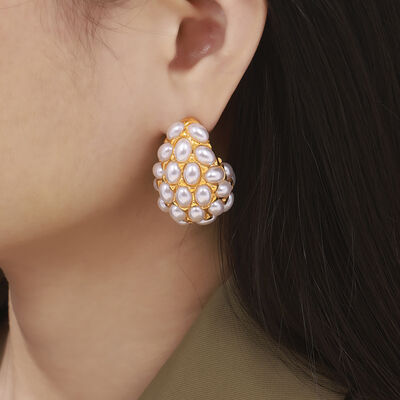 Titanium Inlaid Imitation Pearl Earrings - Munsieur