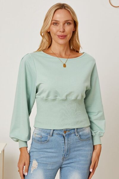 Boat Neck Lantern Sleeve Blouse - Munsieur