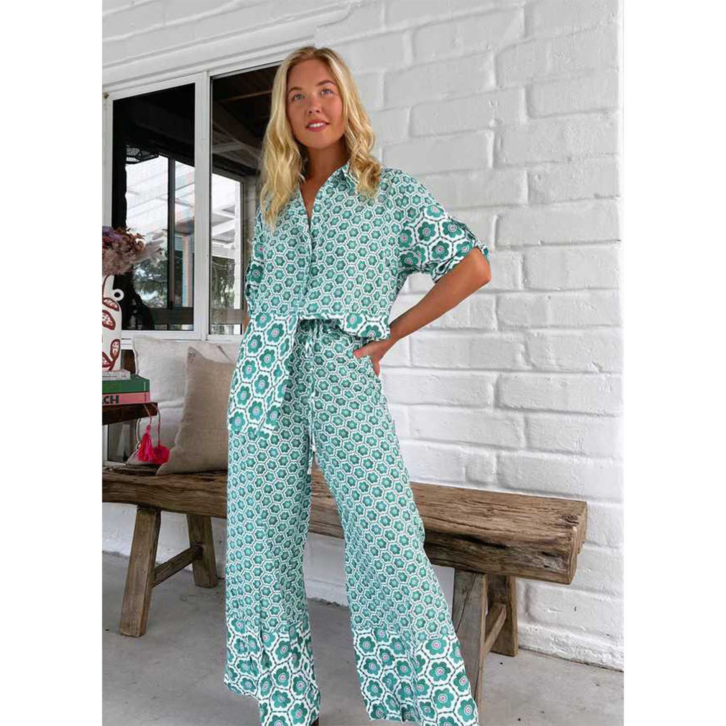 Women's Printed Pajama Set Lingerie Sleepwear Casual Fashion