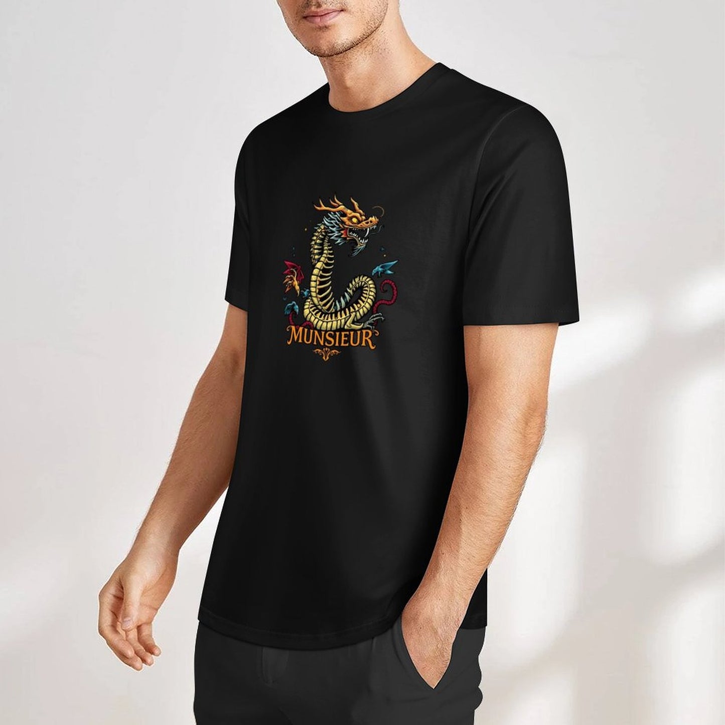 Munsieur Brand Graphic Tee Cotton Men's breathable Dragon Design
