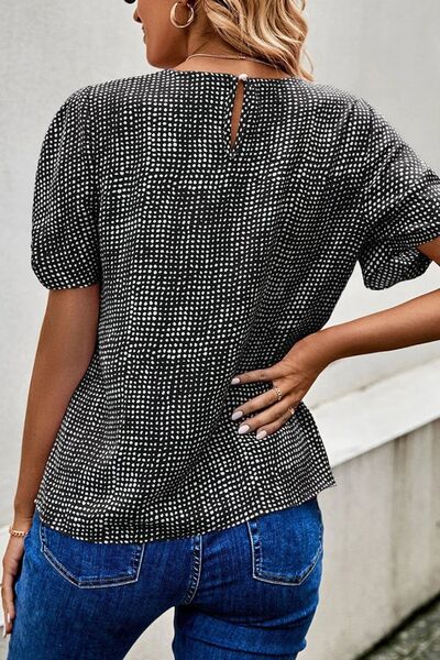 Printed Short Puff Sleeve Blouse - Munsieur