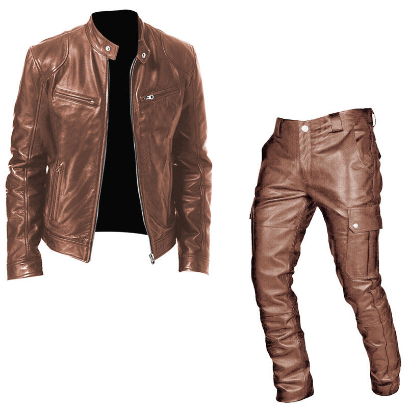 Men's Leather Coat Set Two-piece PU Casual