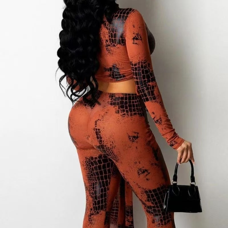 Women's Fashion Scale Printed Autumn Winter Romper Set Jumpsuit