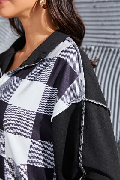 Plaid Exposed Seam Long Sleeve Blouse - Munsieur