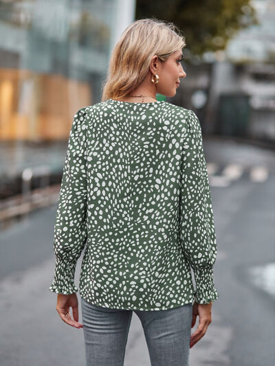 Printed V-Neck Lantern Sleeve Blouse - Munsieur