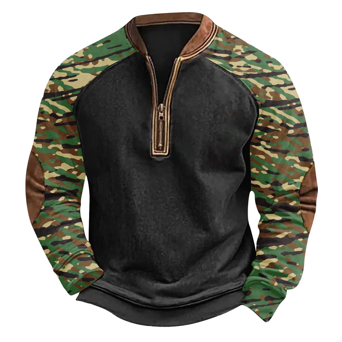 Printed Half Zipper Camouflage Men's Hoodie