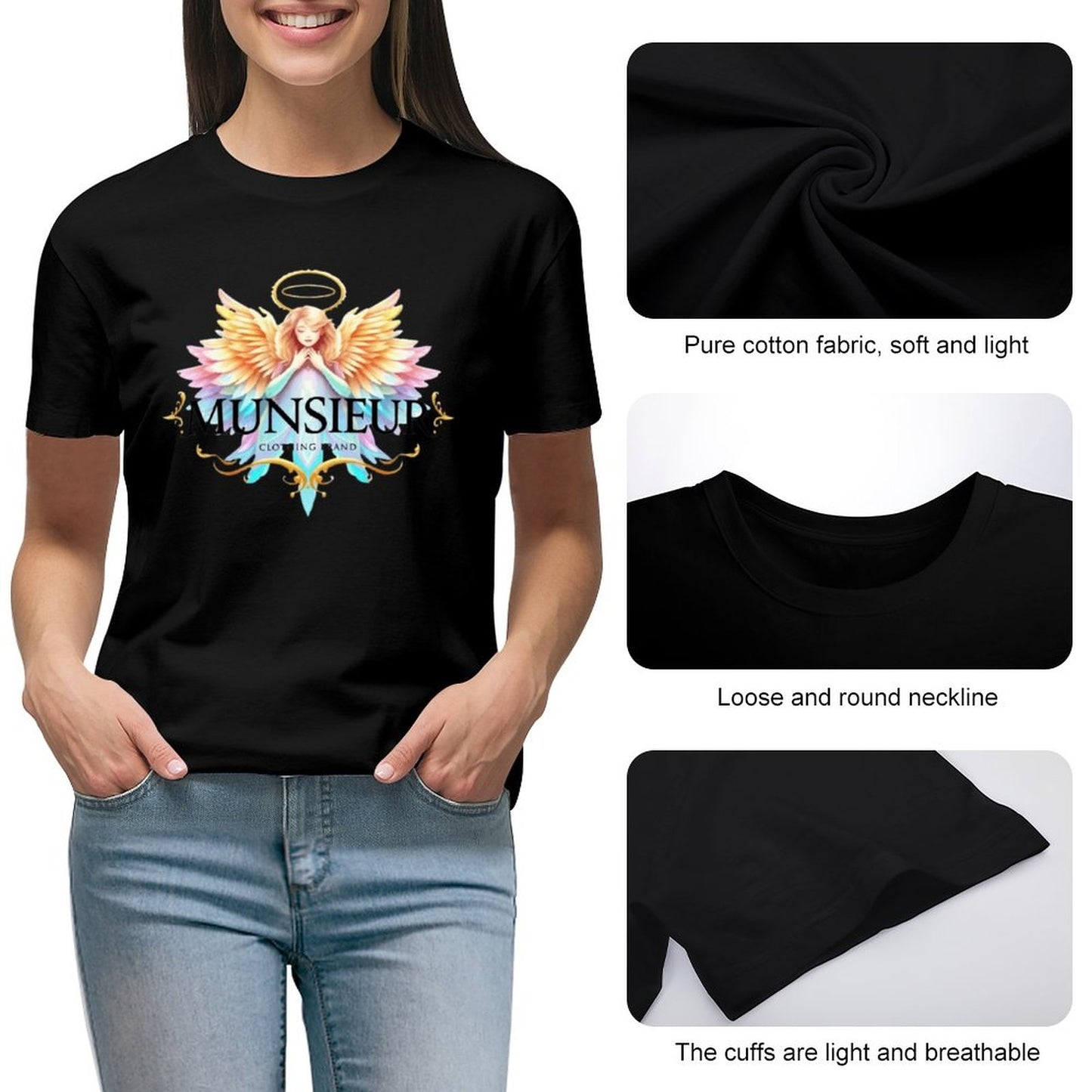 Munsieur Designer T-shirt for Women "Angel" Drip With Confidence Streetwear for Her