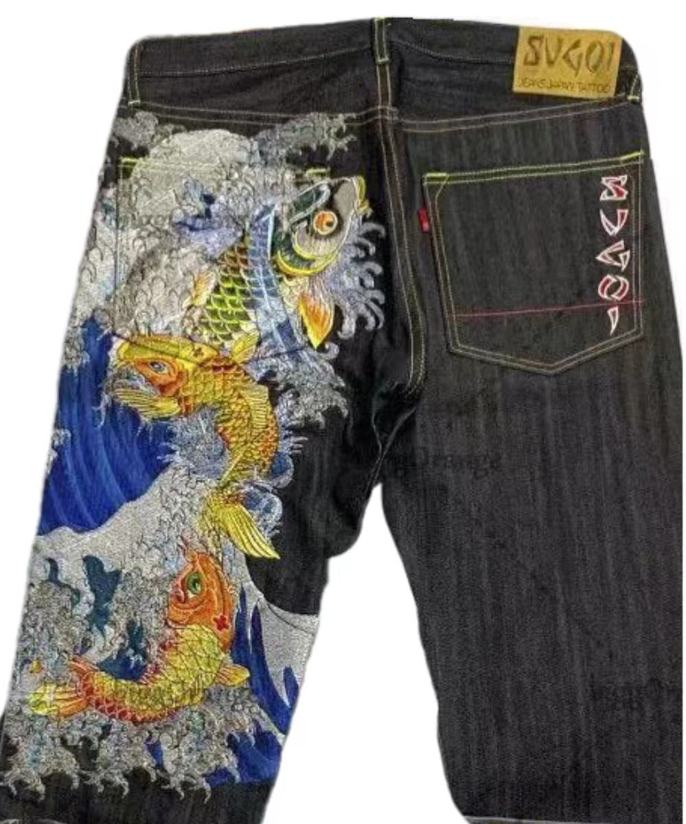 Men's Designer Printed Men's Pants Loose Straight Wide-leg