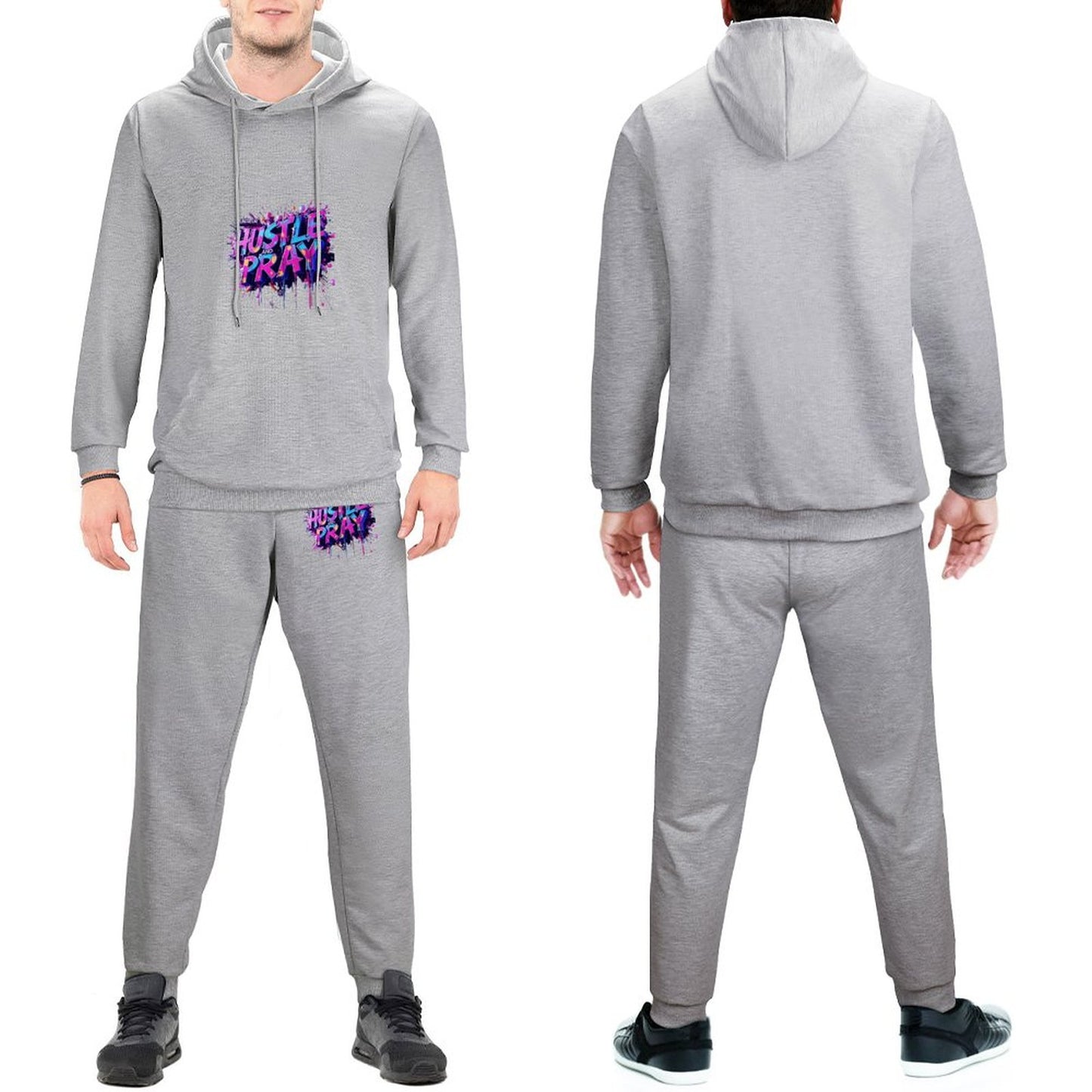 Munsieur Design Graphic Hoodie Set for Men "Hustle and Pray"