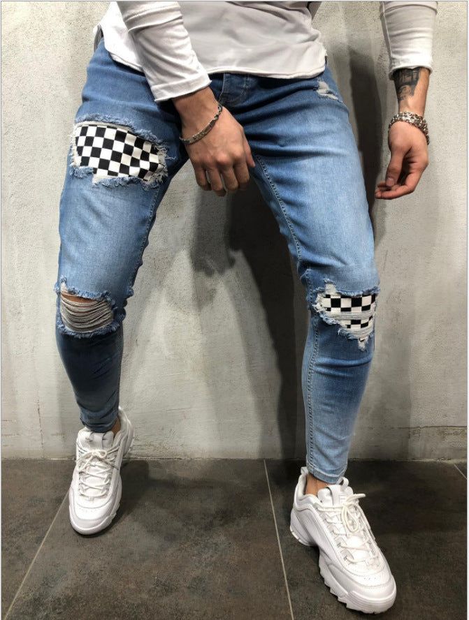 Blue Ripped Logo Pants