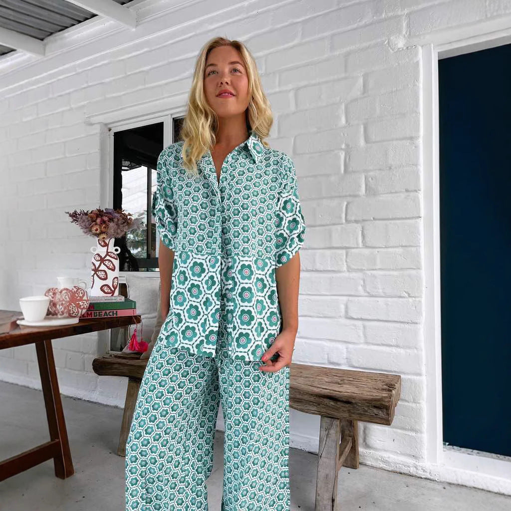 Women's Printed Pajama Set Lingerie Sleepwear Casual Fashion