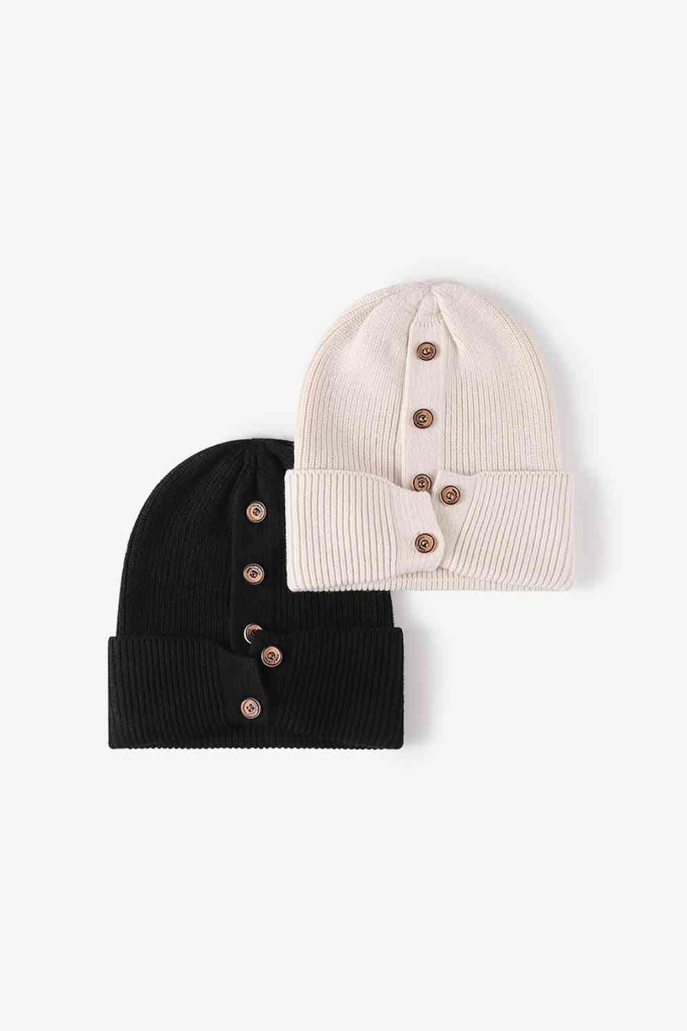 Button Detail Rib-Knit Cuff Beanie - Munsieur