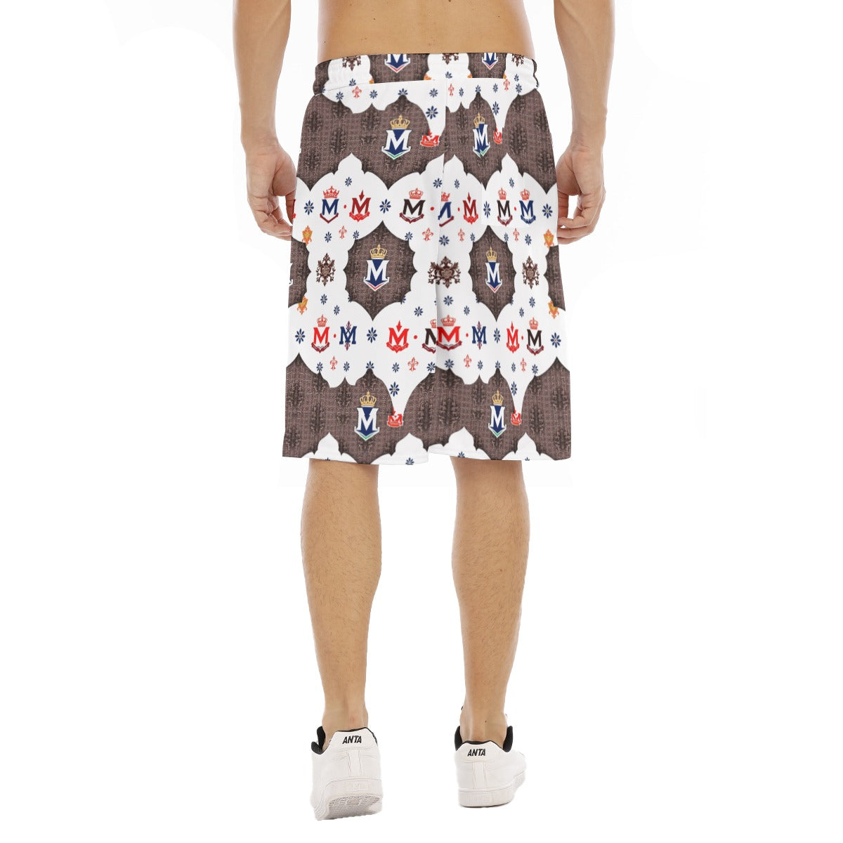 Munsieur luxury streetwear shorts for men with a bold patterned design shown from the back