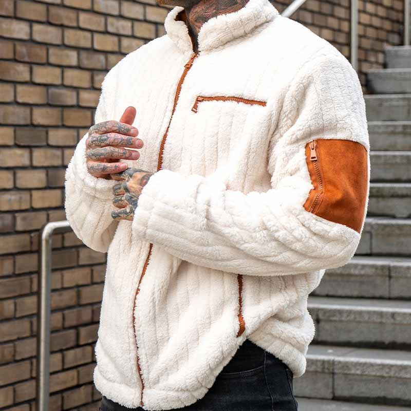 Color Collision Design Plush Coat For Men